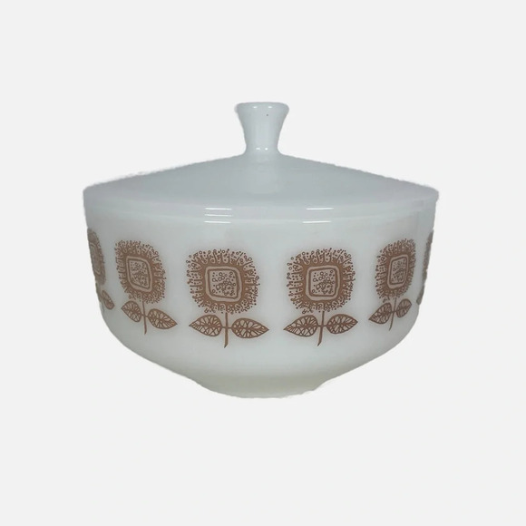 Vintage Federal Glass Connoisseur Bakeware Lid Sun Flowers 2.5 Quart Cottagecore - Picture 1 of 11